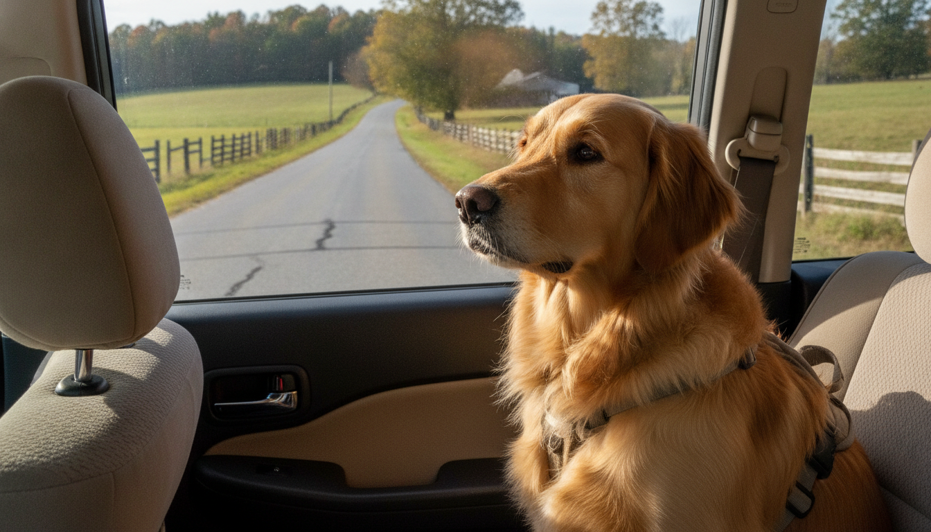 A rescue dog on a midday vet run, the daily fixture of animal rescue operations